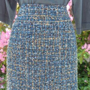 SIZE 12 Waist=34" Length=22" Rafaella Blue Straight, lined Boucle` Skirt.